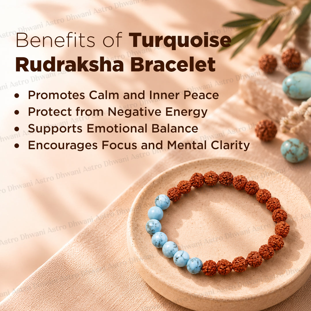 Enhance Immune & Communication: Turquoise with Rudraksha Bracelet - Abhimantrit & Certified