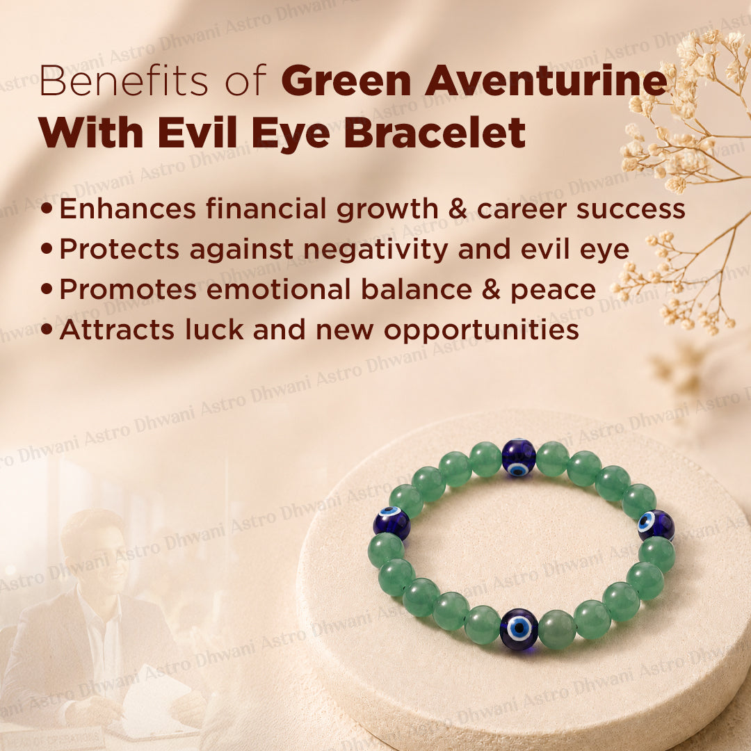 Wealth Attract and Evil Eye Protect: Green Aventurine with Evil Eye Bracelet - Abhimantrit & Certified