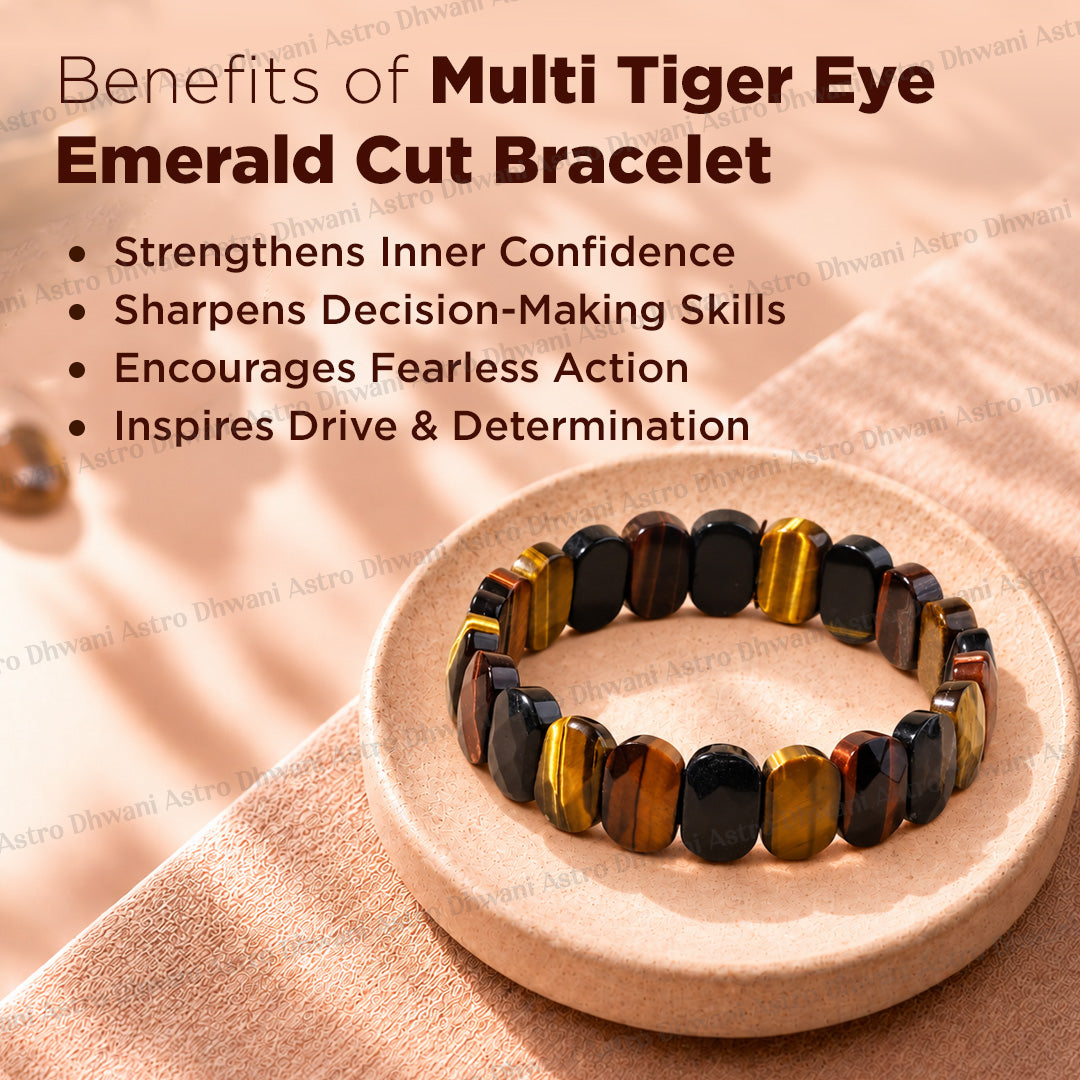 Multi Tiger Eye Emerald Cut Bracelet - Abhimantrit & Certified