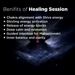 Text listing benefits of a healing session with a dark, starry background