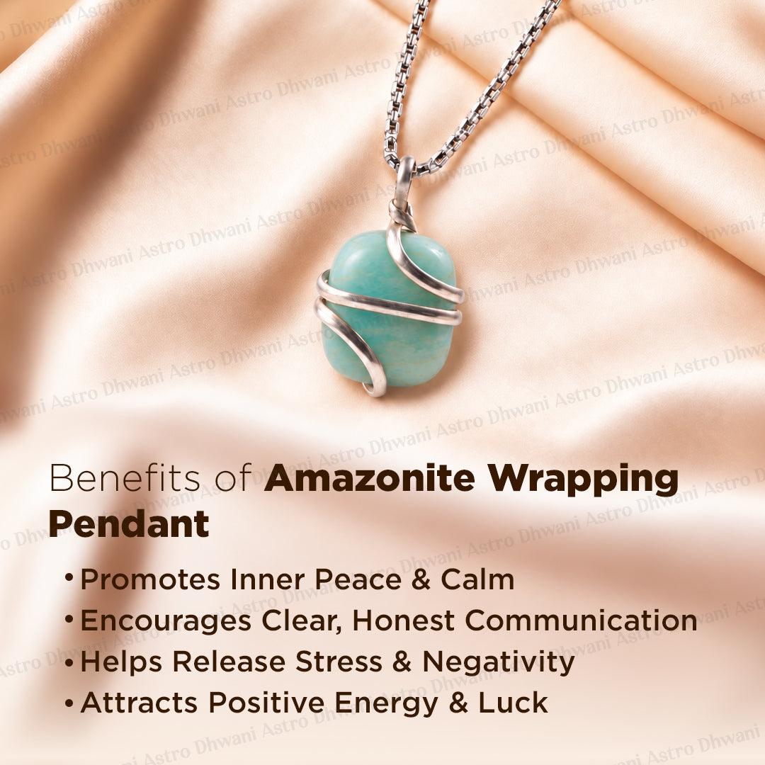 Reduces Mars Effects, Balances Root Chakra & Adds Stability: Amazonite Wrapping Pendant - Abhimantrit & Certified