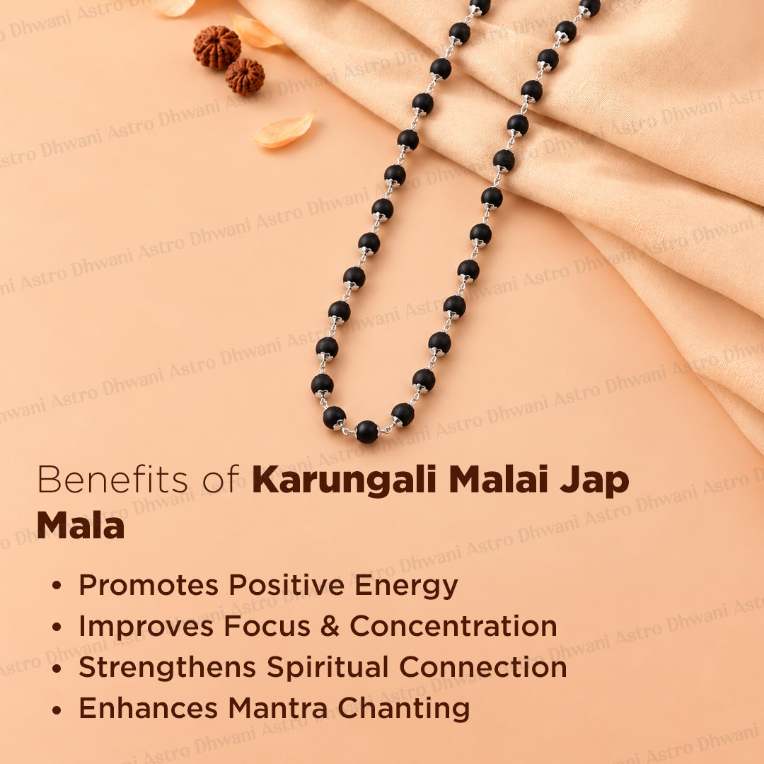 Silver Karungali Malai Jap Mala for Prayer, Meditation & Spiritual Worsh