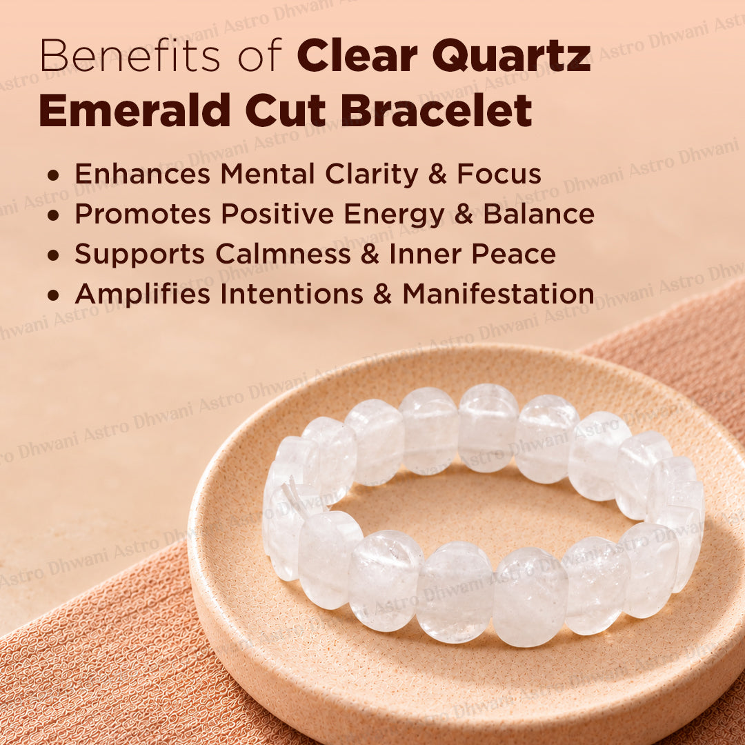 Removes Depression, Anger & Anxiety: Clear Quartz Emerald Cut Bracelet - Abhimantrit & Certified