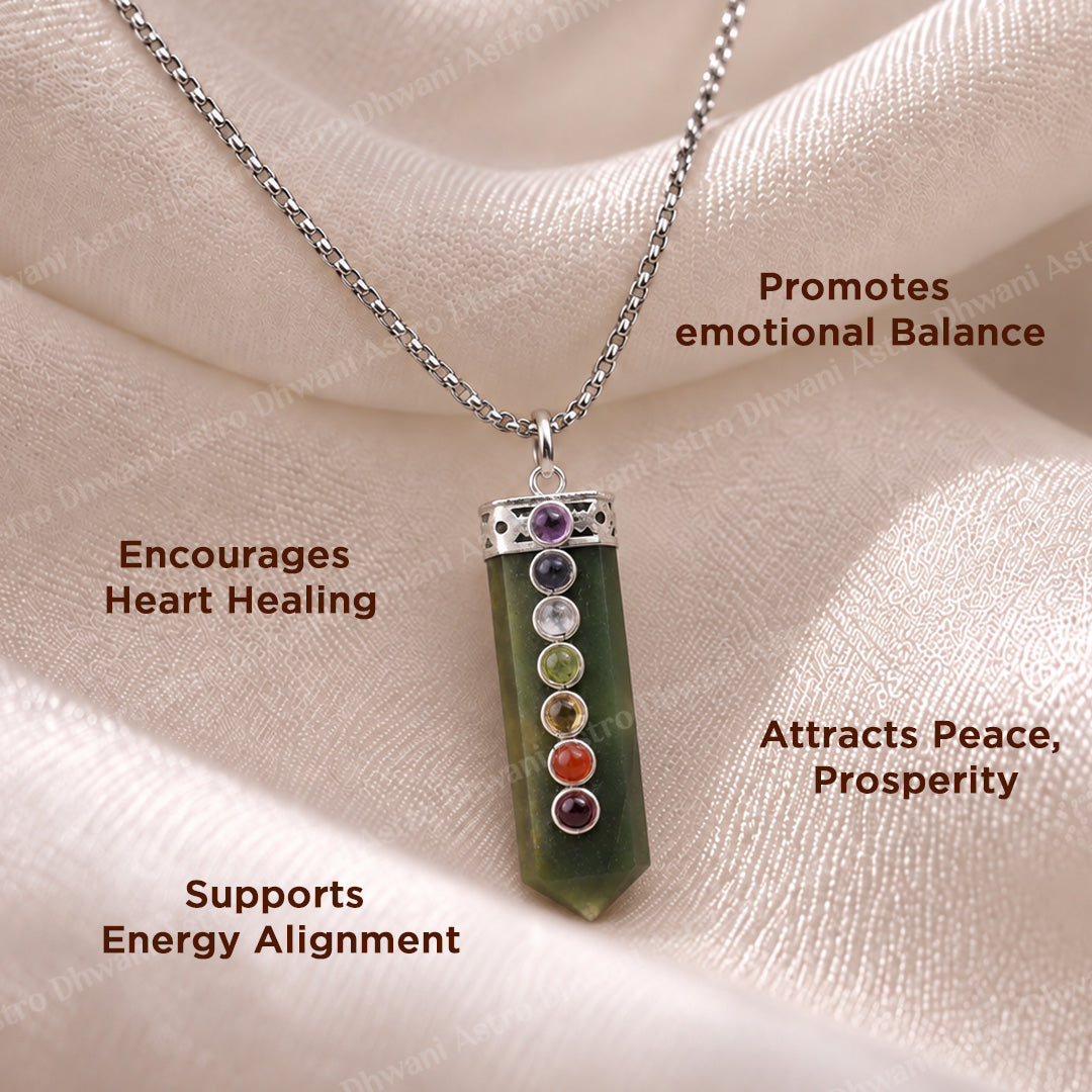 Green Jade Seven Chakra Stone Pendant - Abhimantrit & Certified