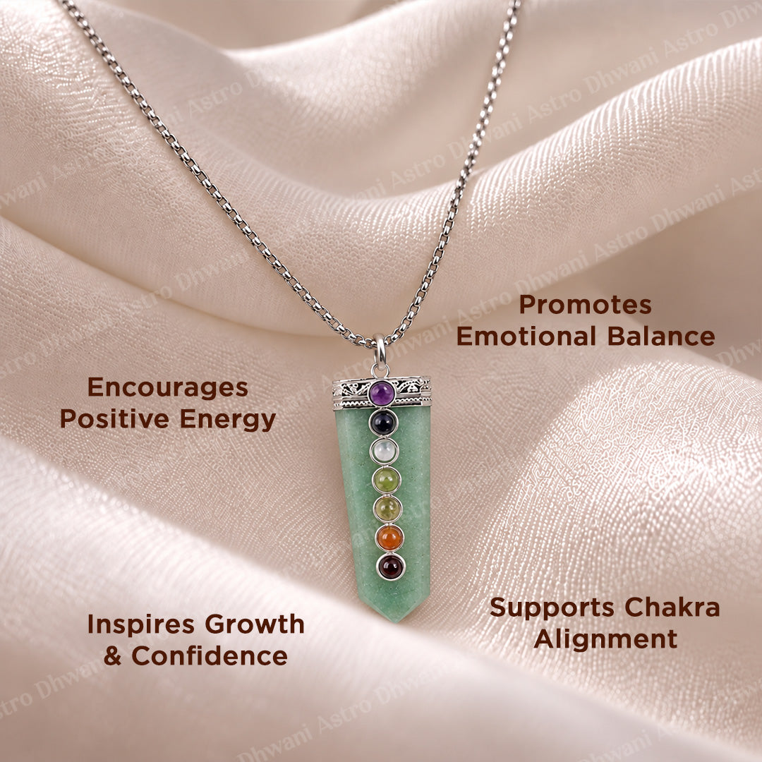 Green Aventurine Seven Chakra Stone Pendant - Abhimantrit & Certified