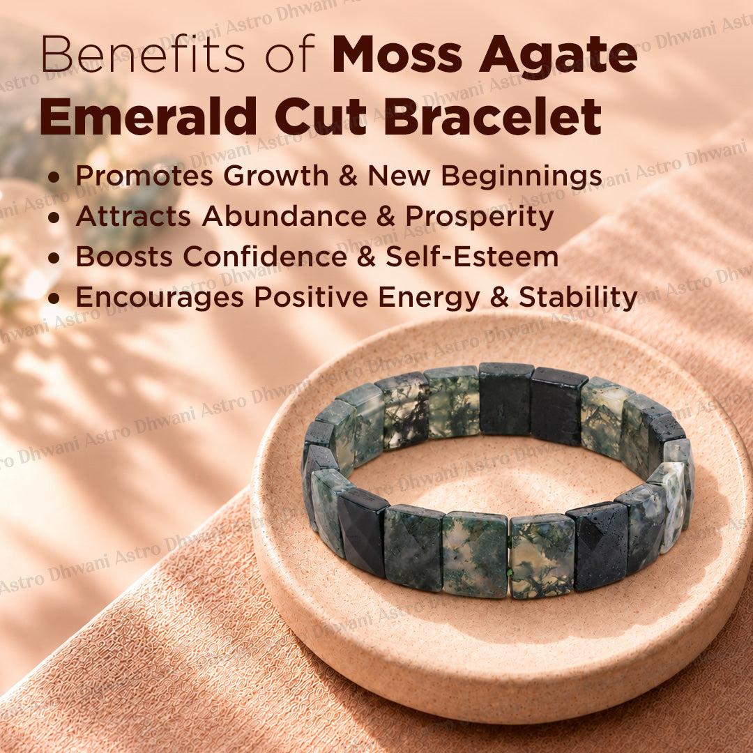 Moss Agate Emerald Cut Bracelet – Growth, Stability & Emotional Balance