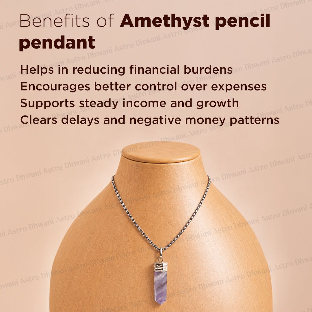 Attract Luck, Enhance Intuition, Improve Health & Skin: Amethyst Pencil Pendant - Abhimantrit & Certified