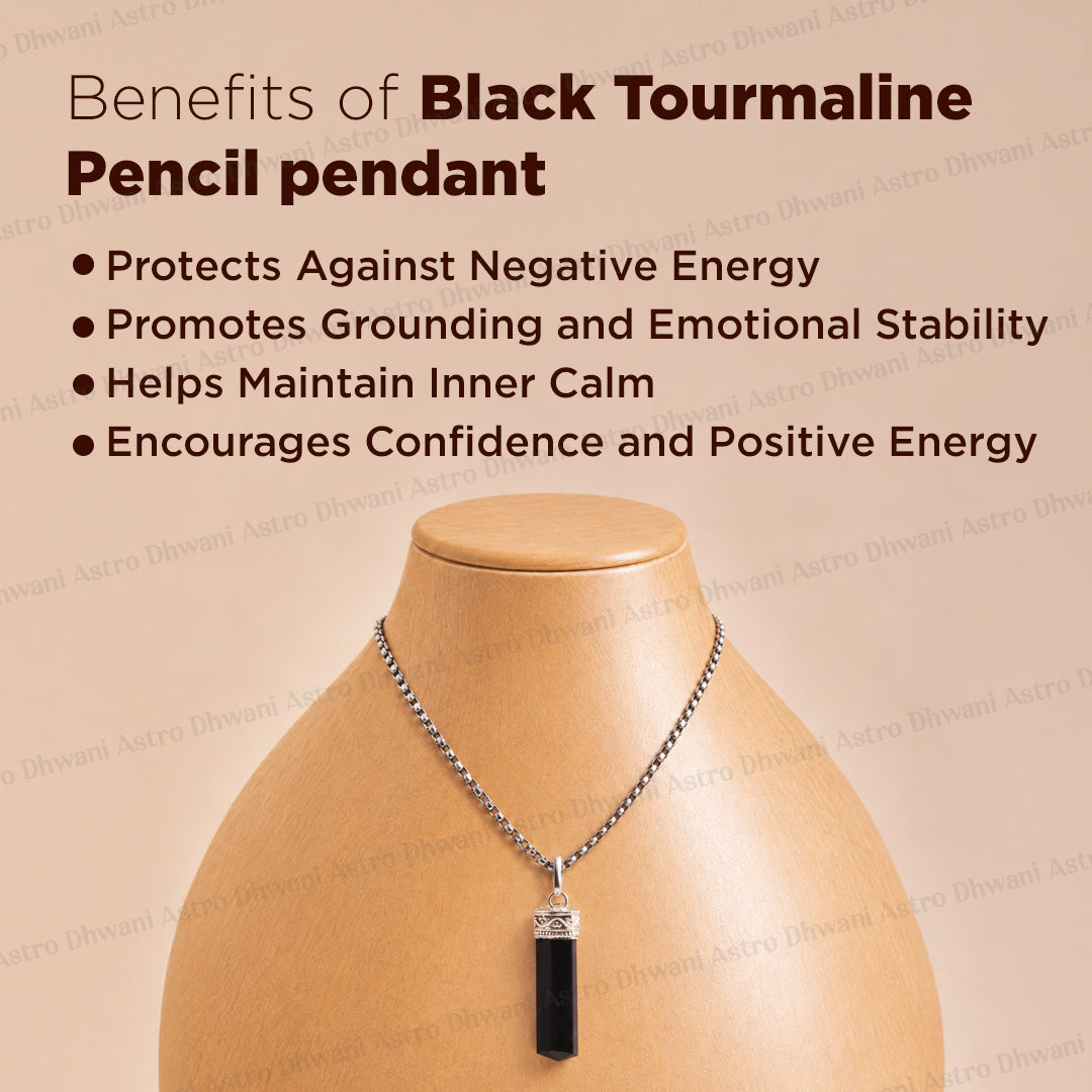 Black Tourmaline Pencil Pendant - Abhimantrit & Certified