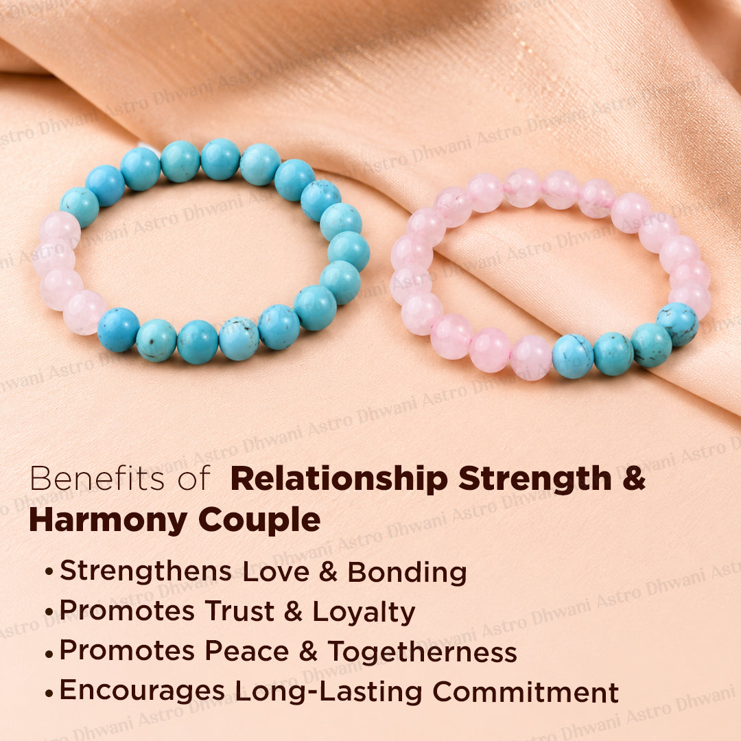 Relationship Strength And Harmony Combo (Rose Quartz & Turquoise Bracelet) - Abhimantrit & Certified