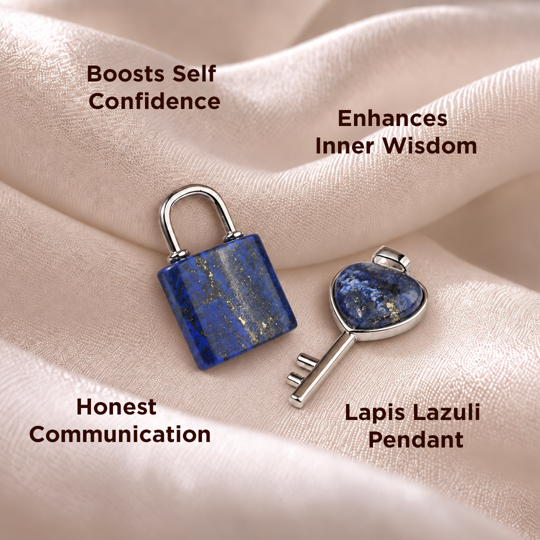 Lapis Lazuli Lock And Key Pendant -Abhimantrit & Certified