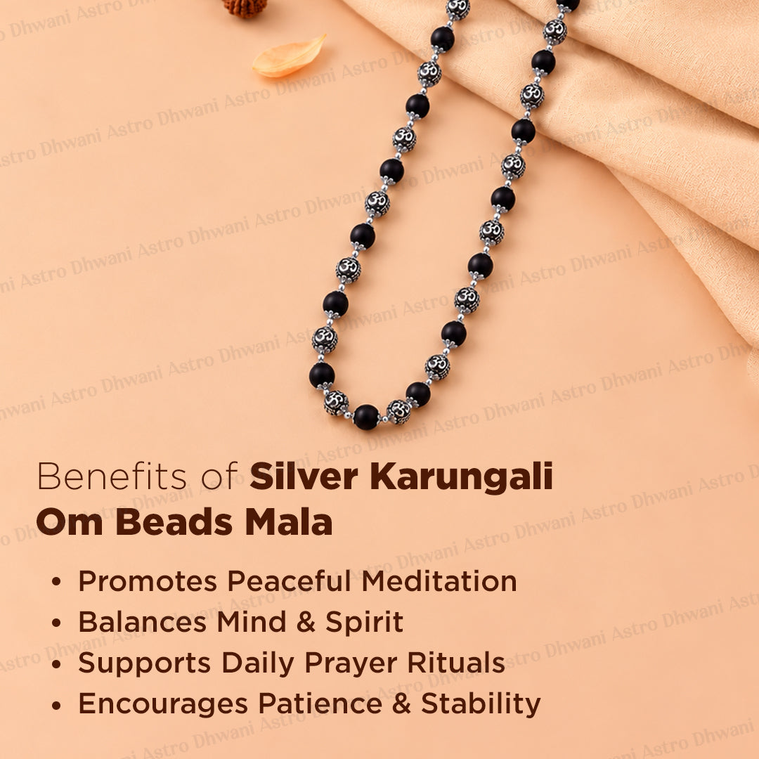 Silver Karungali Om Beads Mala Spiritual Prayer & Meditation