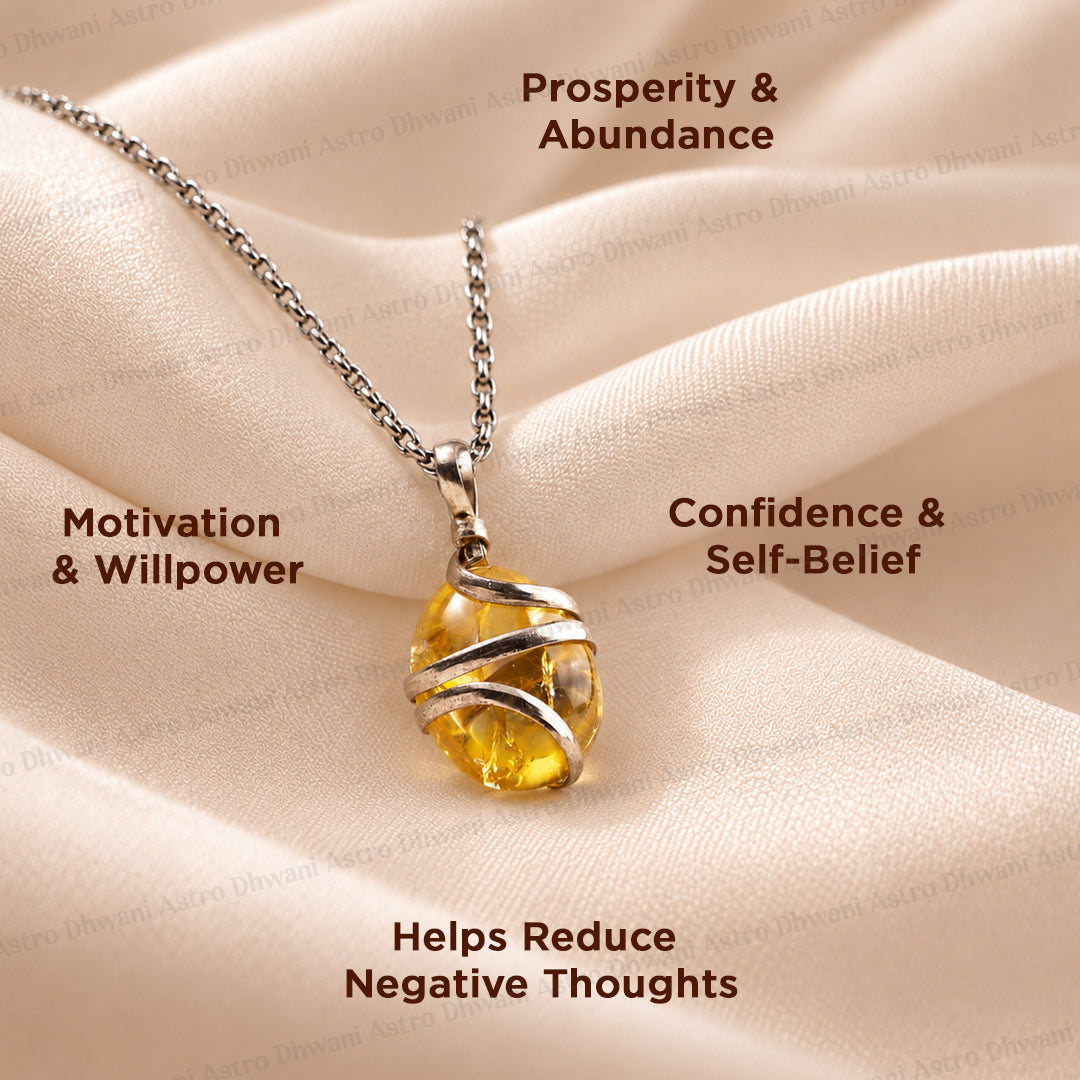 Natural yellow citrine wrapping Crystal pendant for Success - Dhwani Astro