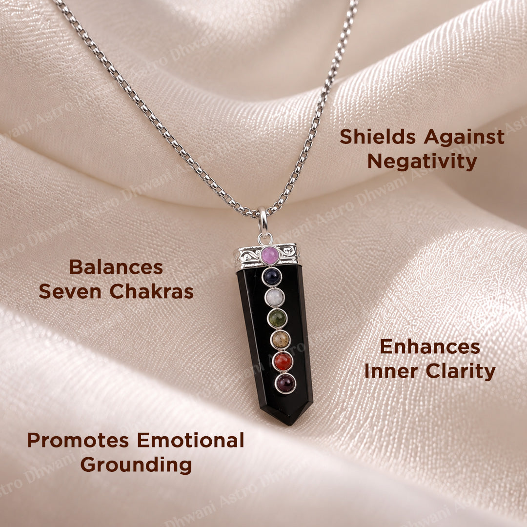 Black Obsidian Seven Chakra Stone Pendant - Abhimantrit & Certified