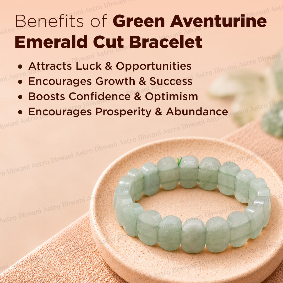 Green Aventurine Emerald Cut Bracelet- Abhimantrit & Certified