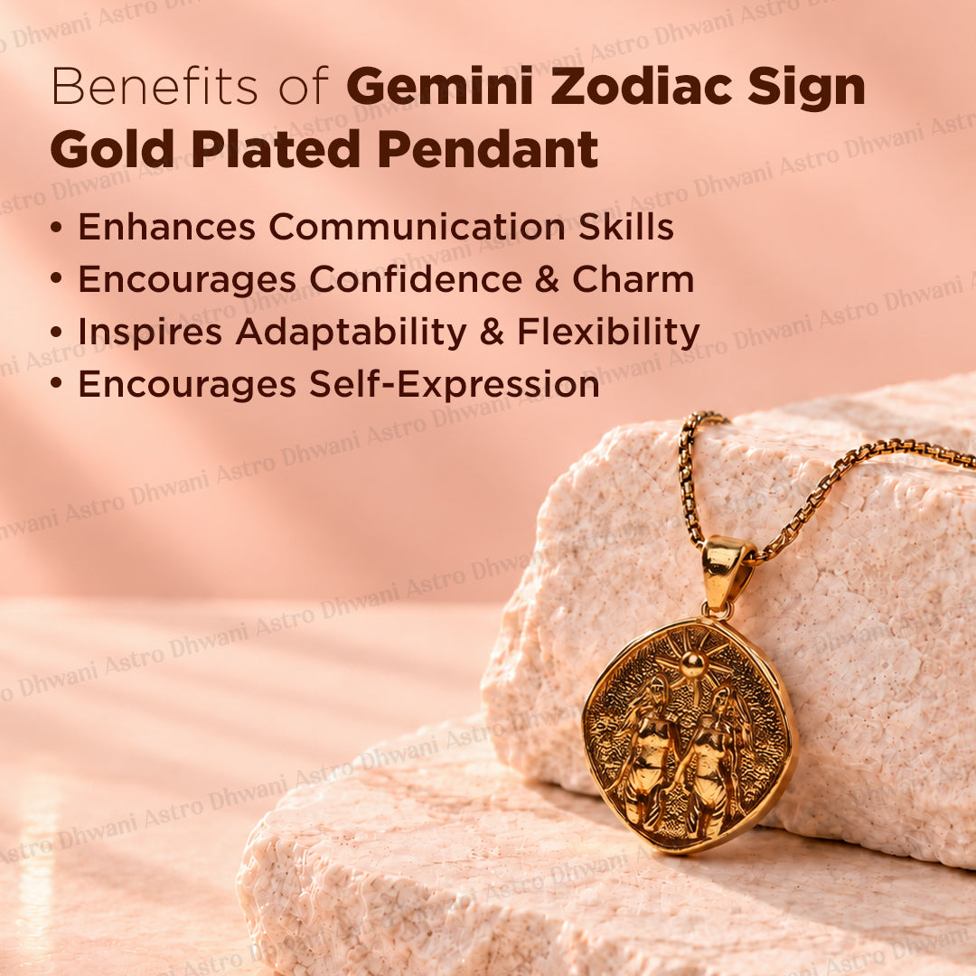 Gemini Zodiac Sign Gold Plated Pendant for Men & Women