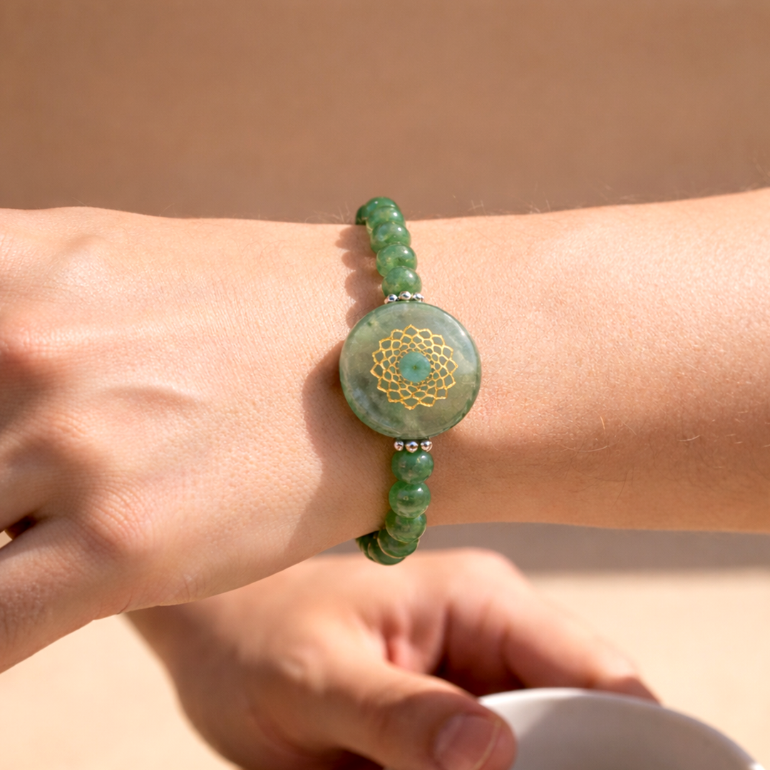 Green Aventurine Heart Chakra Bracelet - Abhimantrit & Certified