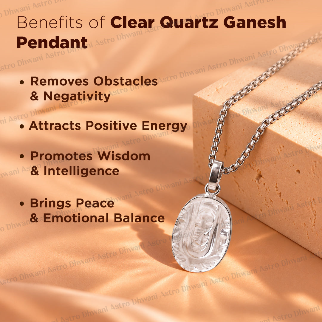 Clear Quartz Ganesha Pendant - Abhimantrit