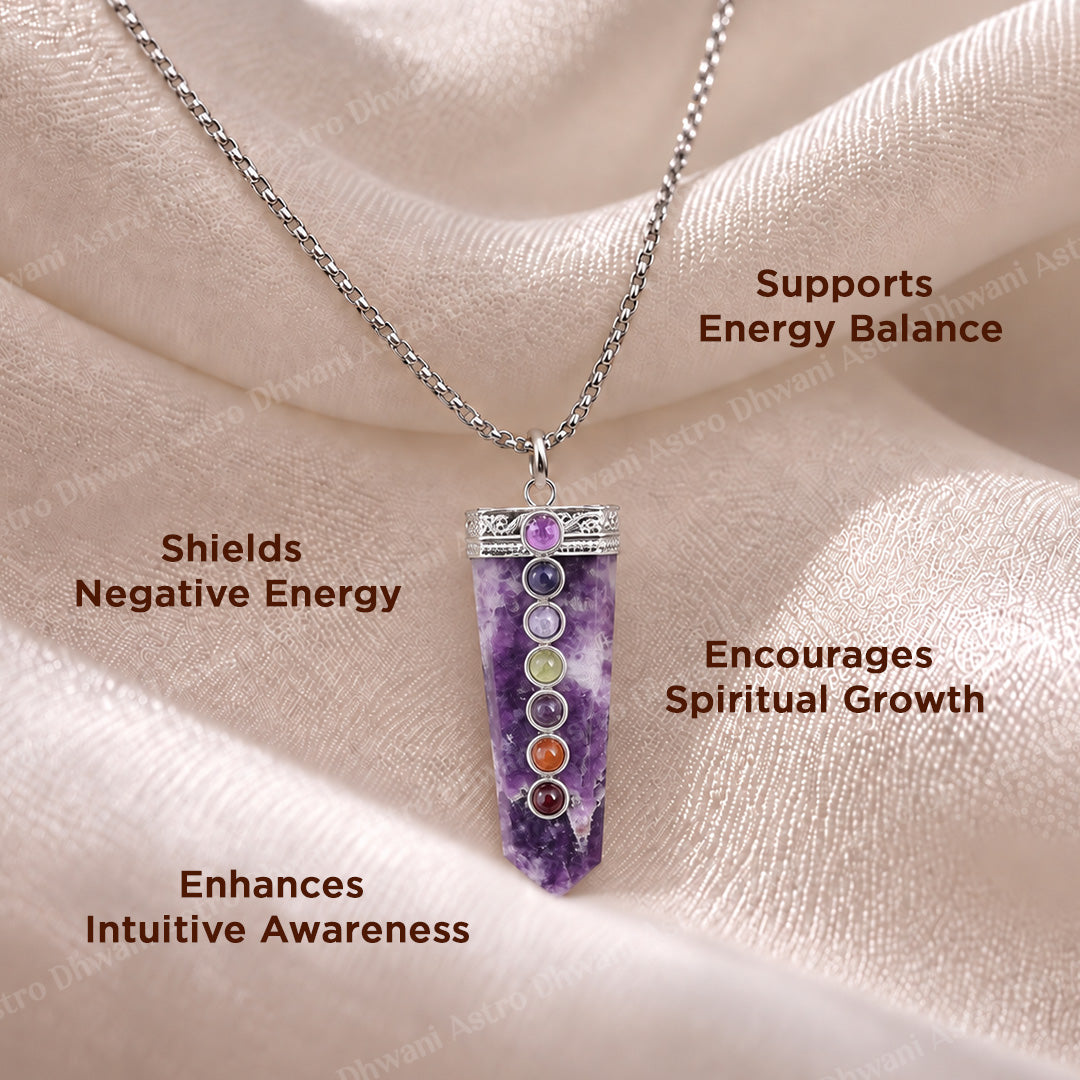 Lepidolite Seven Chakra Stone Pendant - Abhimantrit & Certified