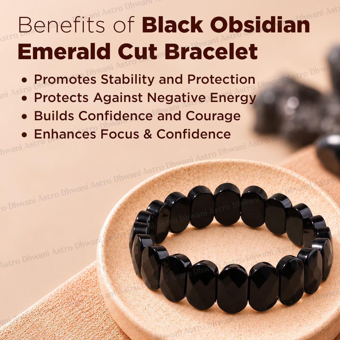 Black Obsidian Emerald Cut Bracelet for Protection & Emotional Release