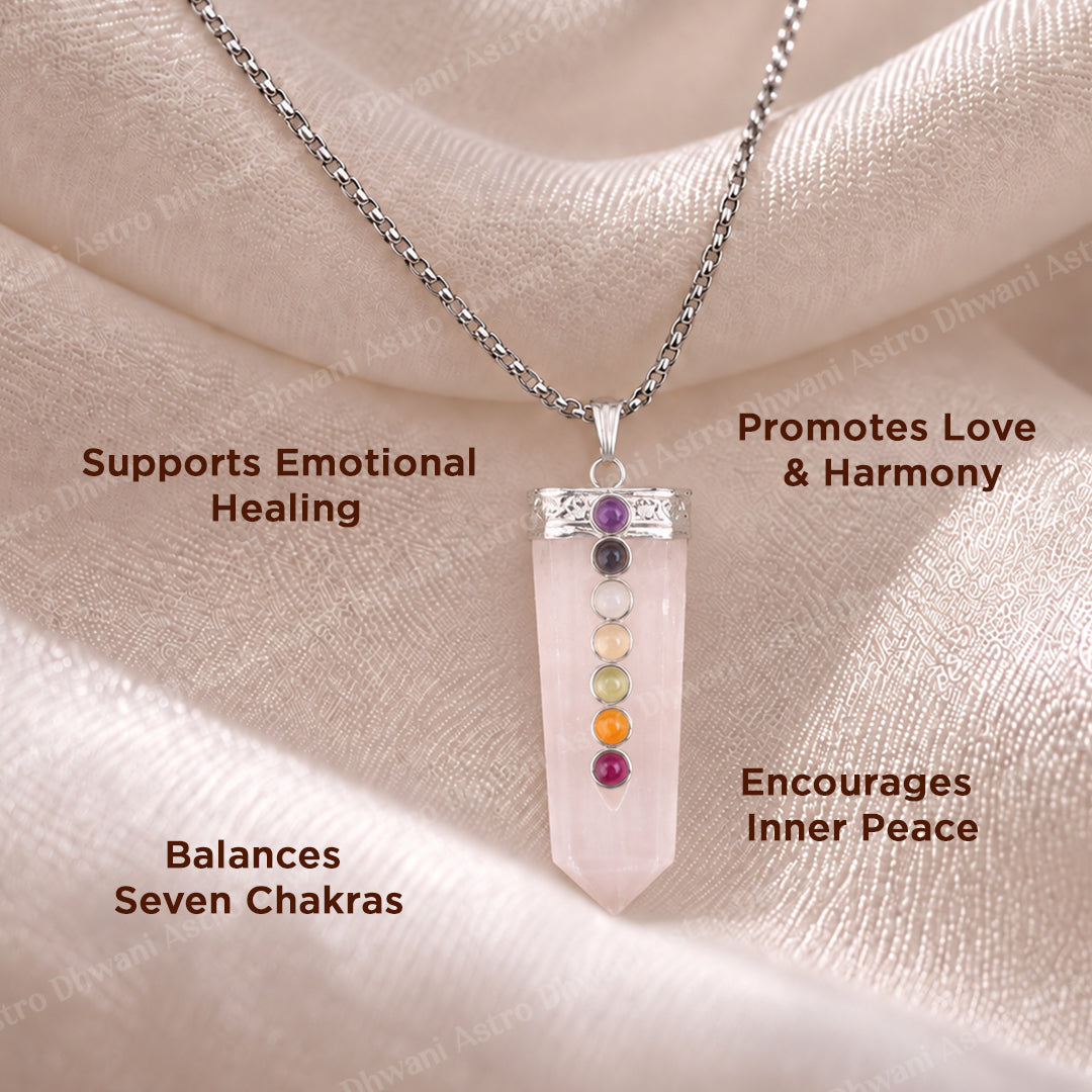 Selenite Seven Chakra Stone Pendant - Abhimantrit & Certified