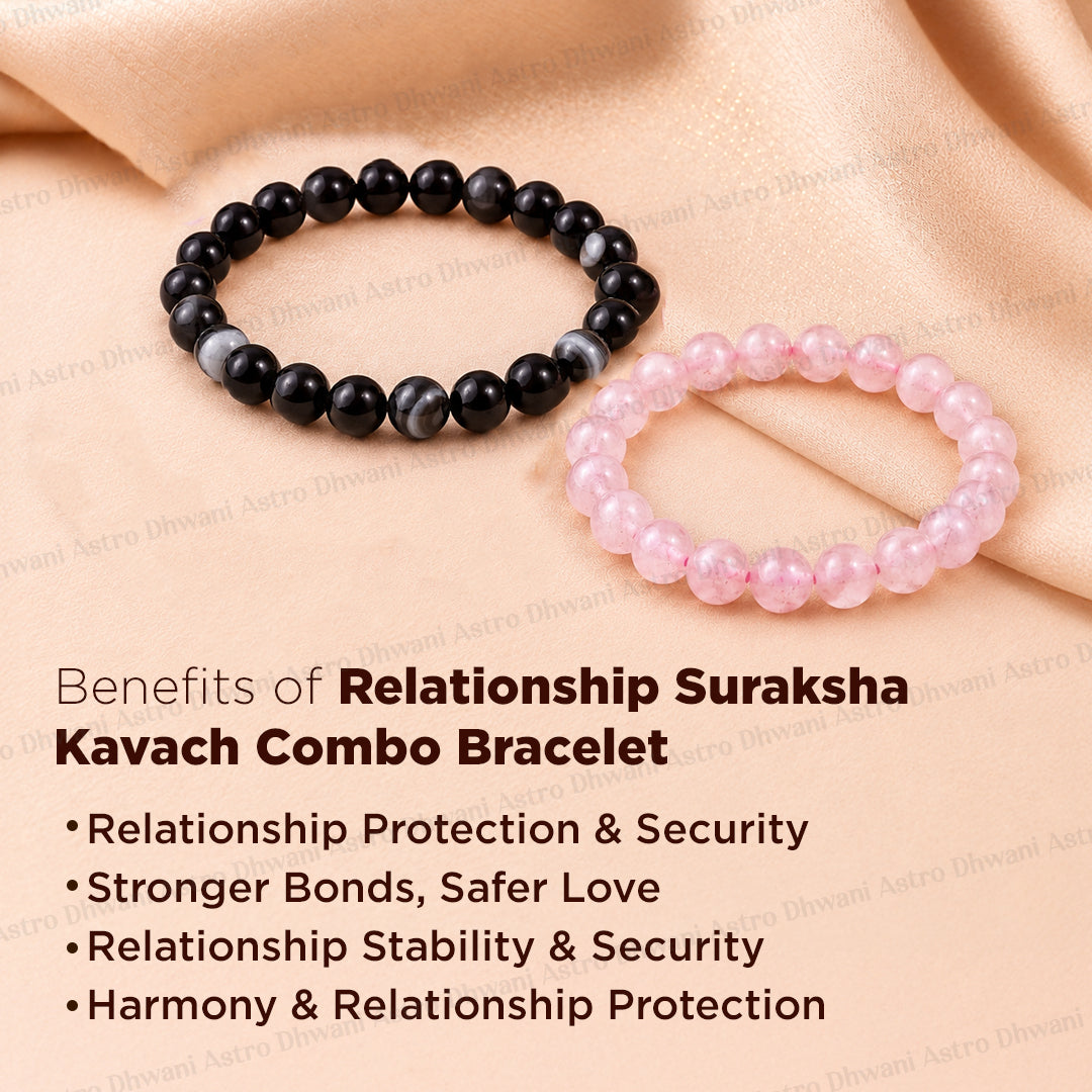 Relationship Suraksha Kavach Combo Bracelet (Rose Quartz & Black Sulemani Bracelet) - Abhimantrit & Certified