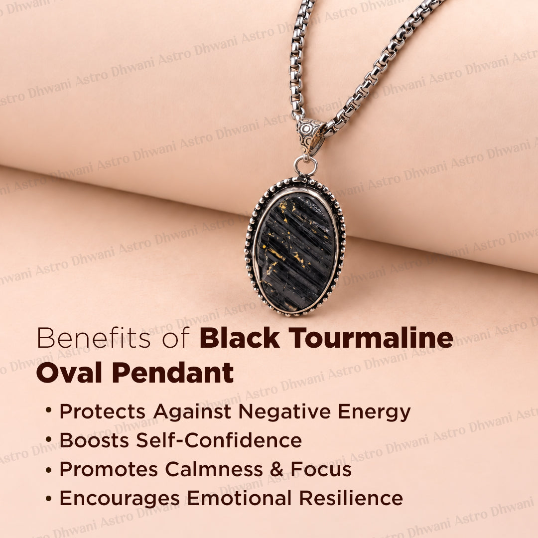 Black Turmaline Oval Stone Pendant - Abhimantrit & Certified