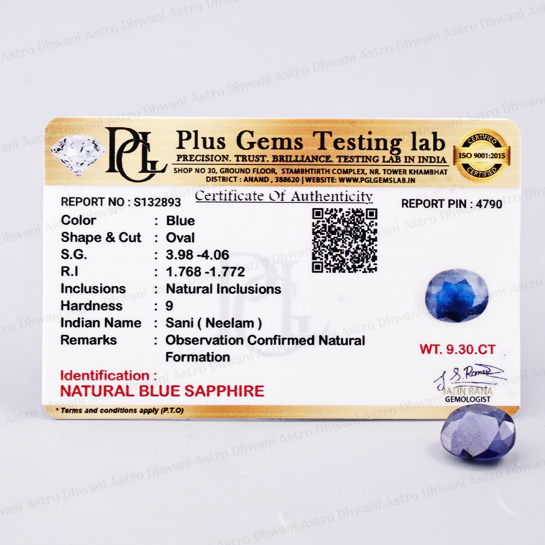 Blue Sapphire (Neelam) 9.30 Carat