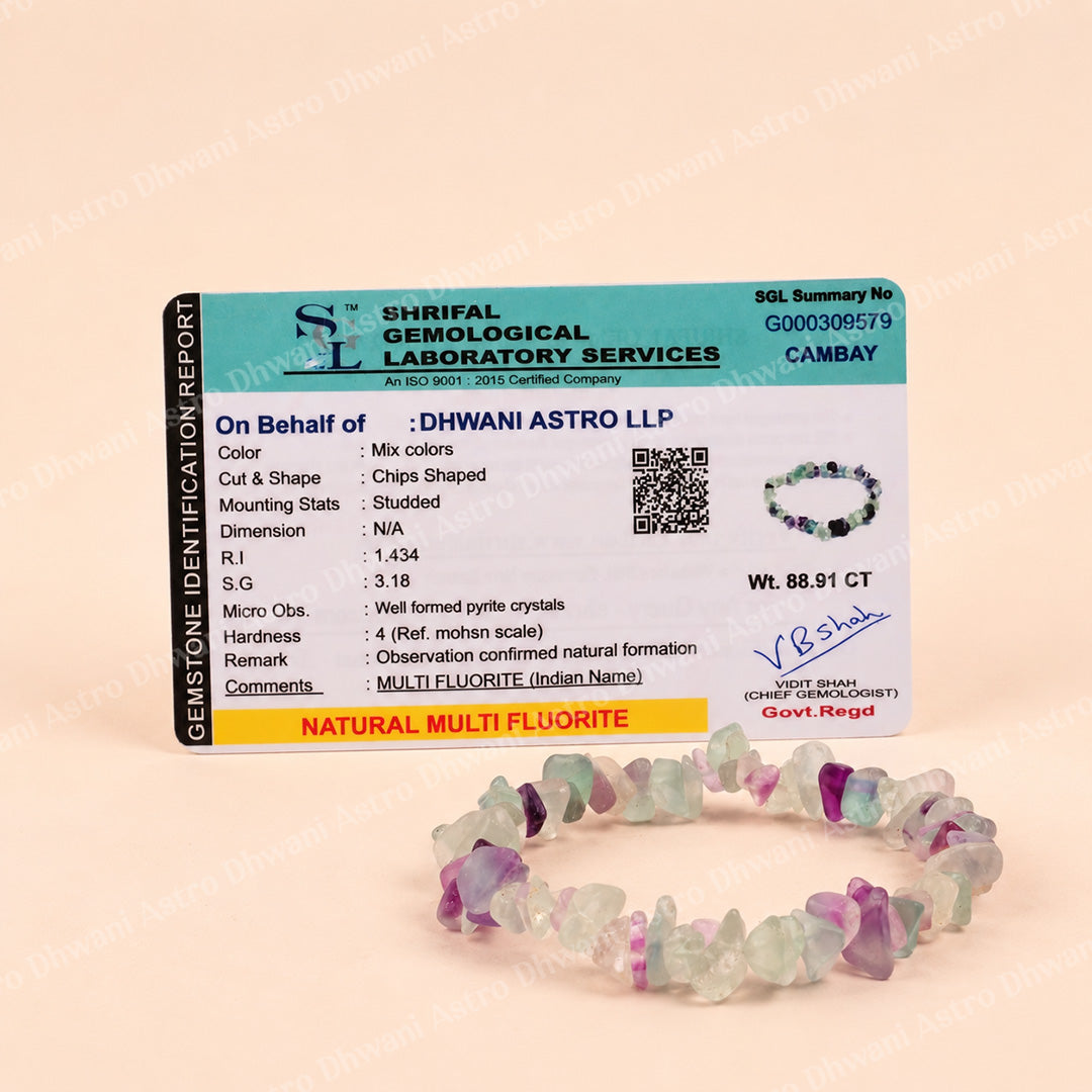 Multi Fluorite Uncut Bracelet For Focus Clarity Emotional Balance - Abhimantrit & Certified
