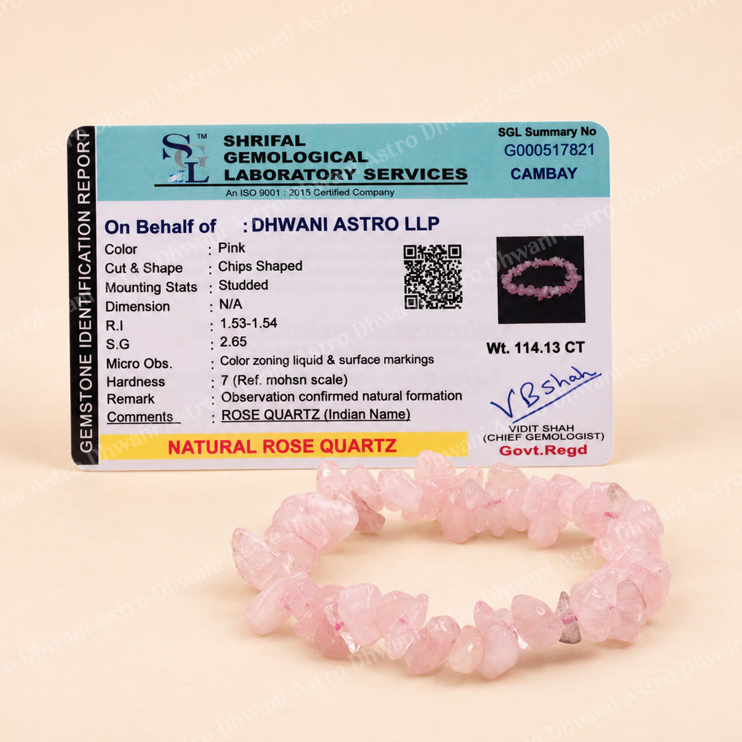 Rose Quartz Uncut Crystal Bracelet - Abhimantrit & Certified