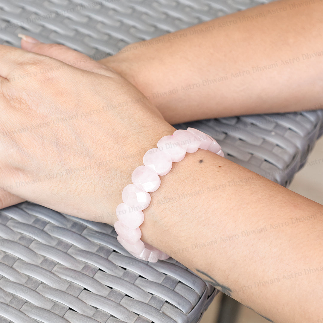 Improve Love, Relationship & Emotional Connection: Rose Quartz Emerald Cut Bracelet - Abhimantrit & Certified