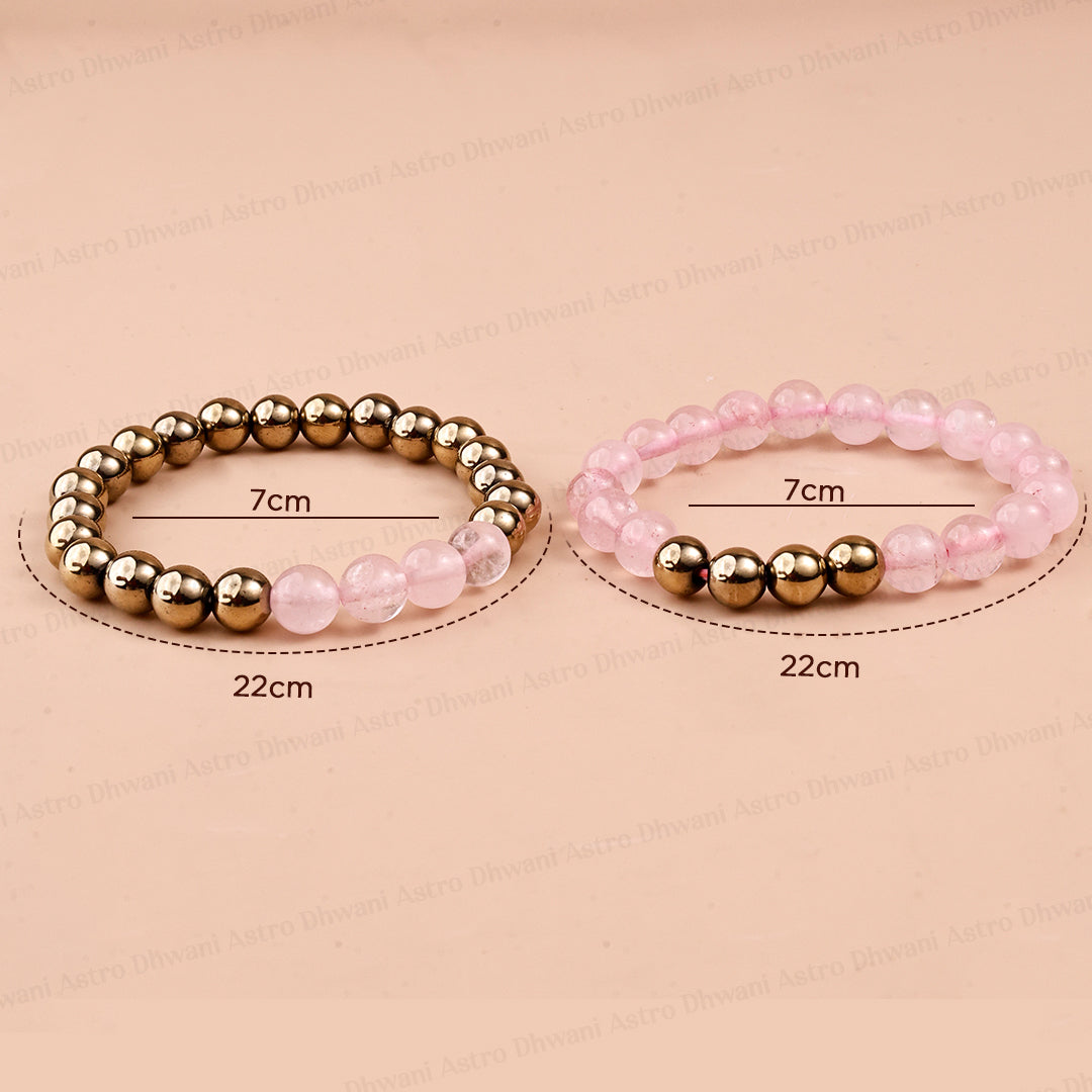Abundance Couple Combo Bracelet (Rose Quartz & Golden Pyrite Bracelet) - Abhimantrit & Certified