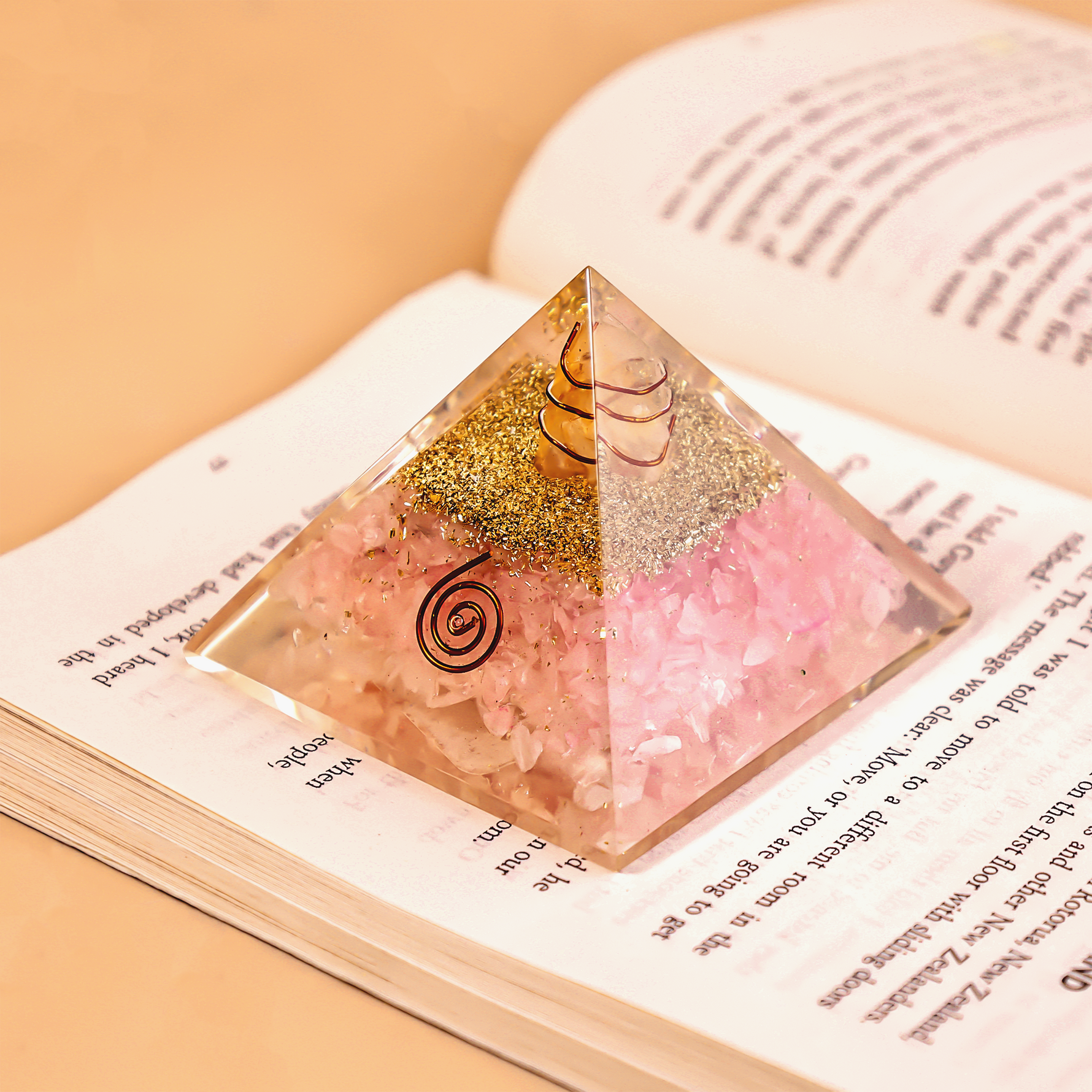 Rose Quartz Pyramid with Shri YantraRose Quartz Pyramid with Shri Yantra