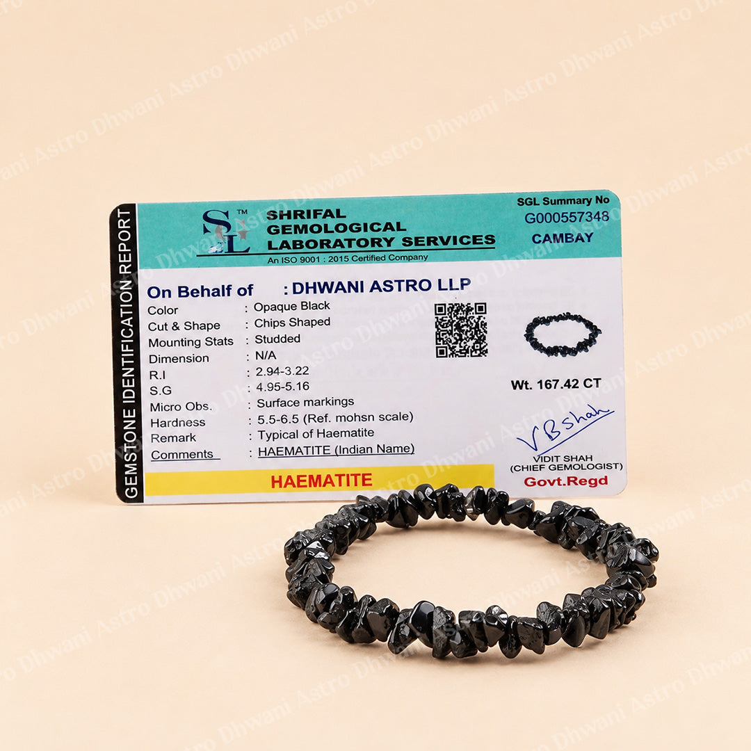 Hematite Uncut Crystal Bracelet - Abhimantrit & Certified
