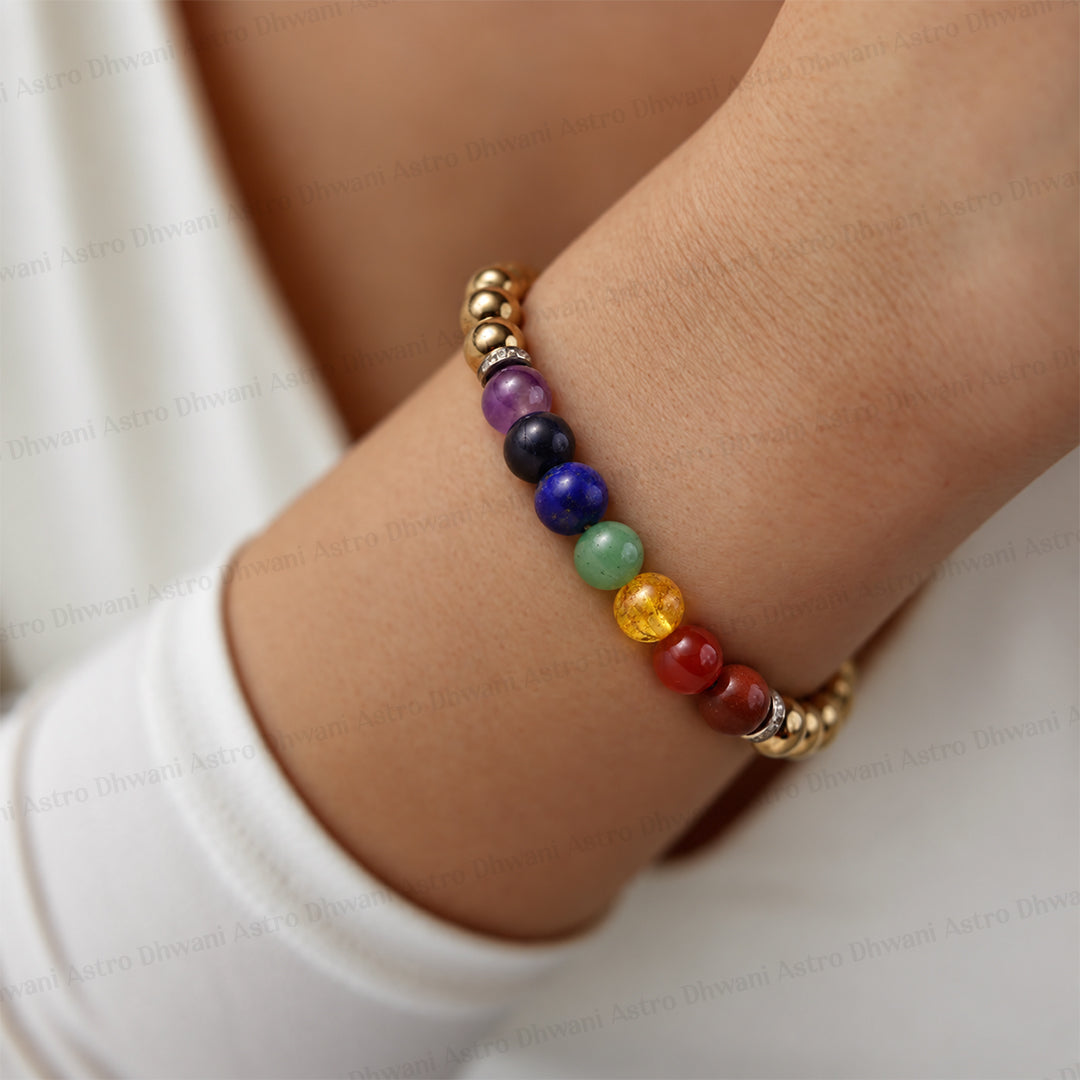 Golden Pyrite with 7 Chakra Bracelet - ABhimantrit & Certified