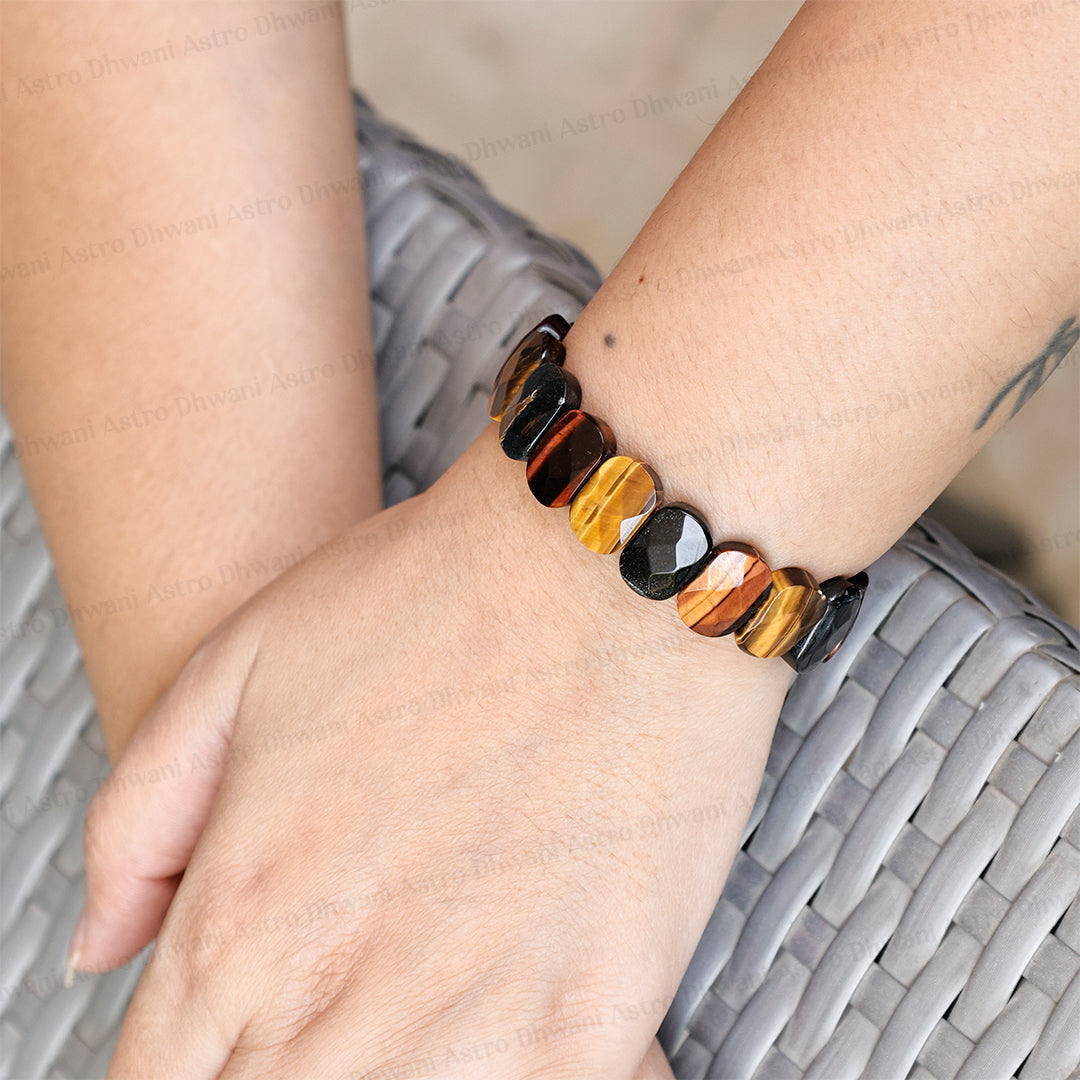 Multi Tiger Eye Emerald Cut Bracelet - Abhimantrit & Certified