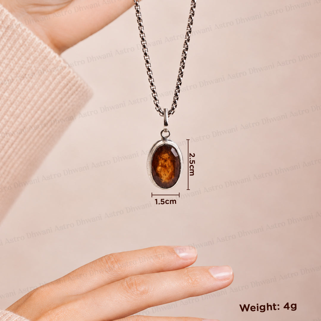 Rahu: Hessonite Pendant - Abhimantrit & Certified