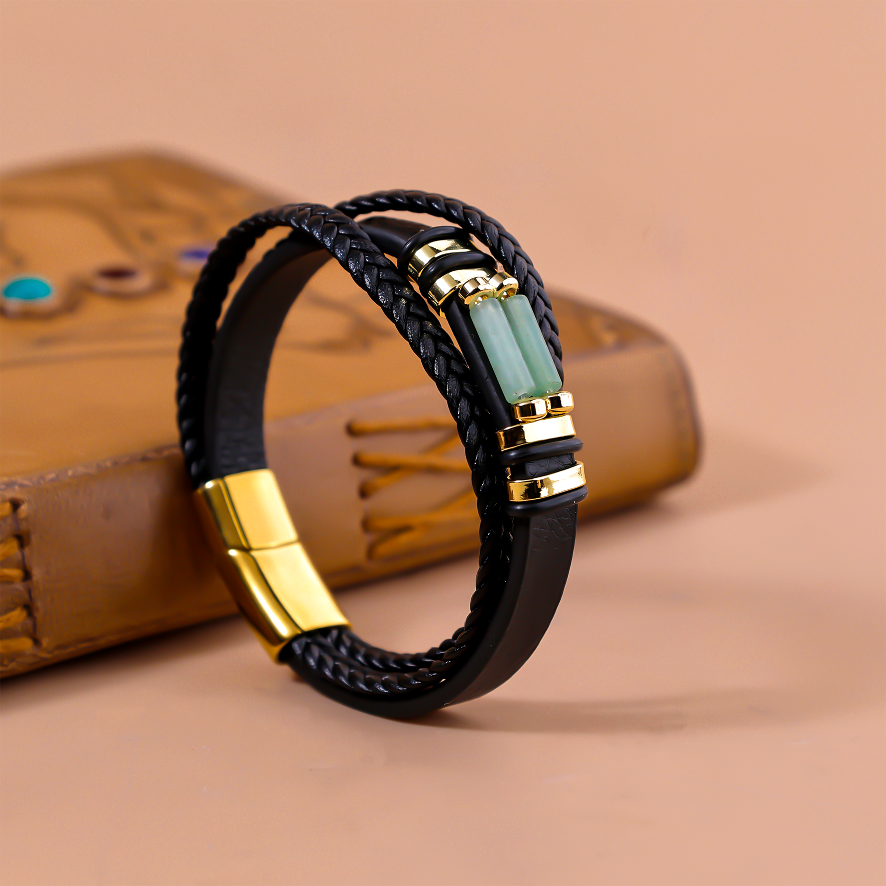 Green Aventurine Leather BraceletGreen Aventurine Leather Bracelet - Abhimantrit