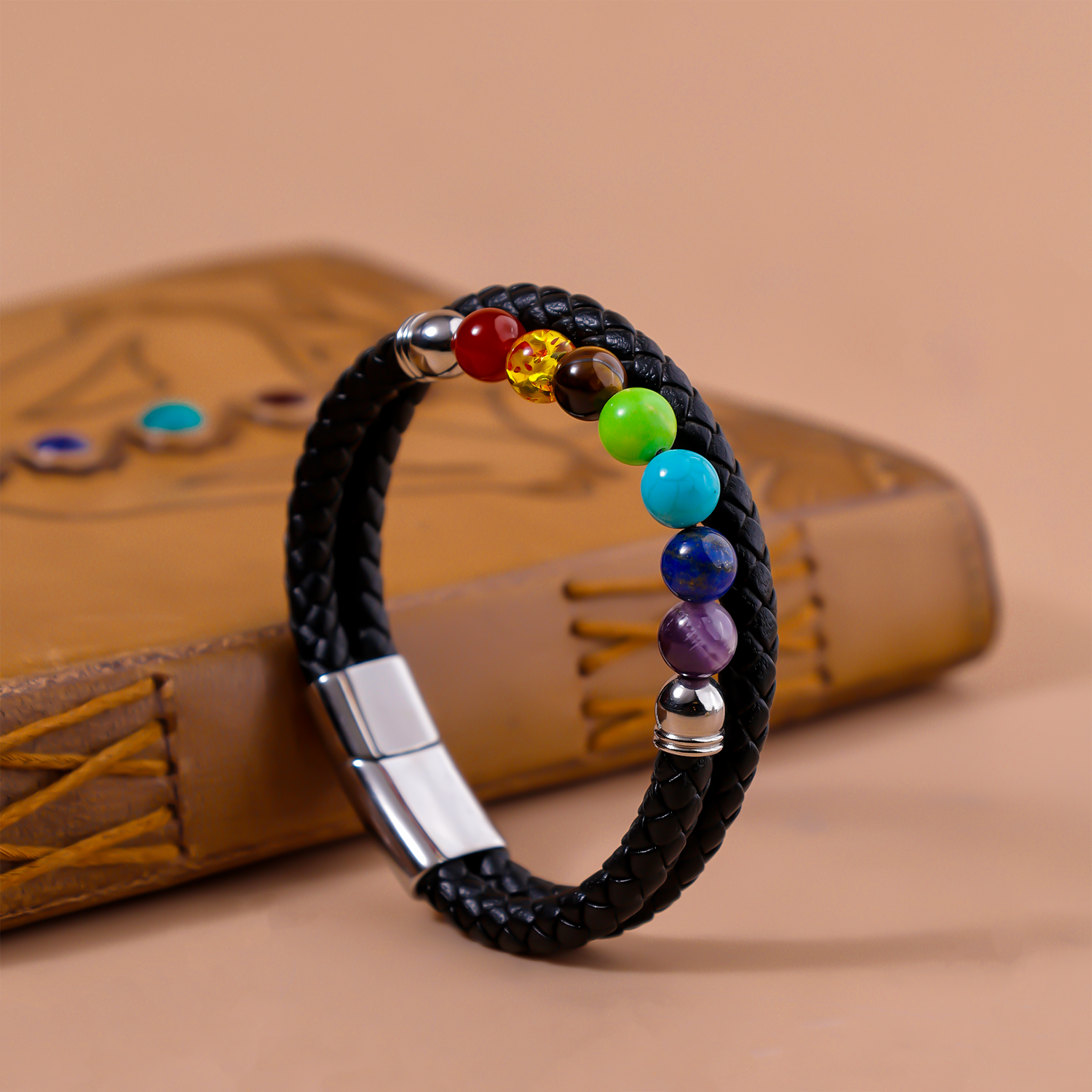 Seven Chakra Leather Bracelet