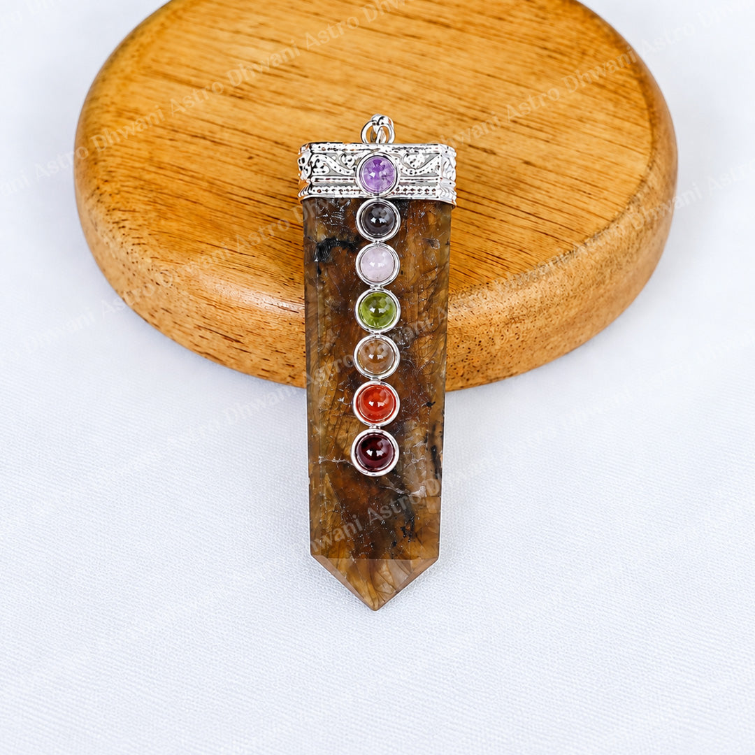 Labradorite Seven Chakra Stone Pendant - Abhimantrit & Certified