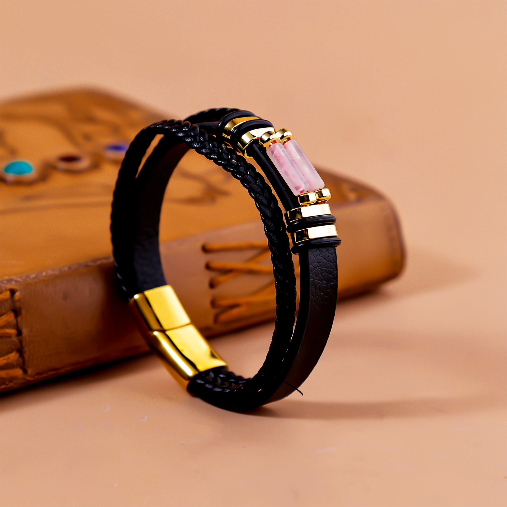 Rose Quartz Leather Bracelet 