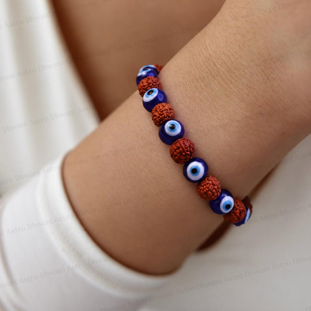 Rudraksh with Evil Eye Bracelet - Abhimantri & Certified