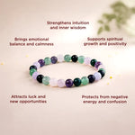 Colorful beaded bracelet with text on a light background