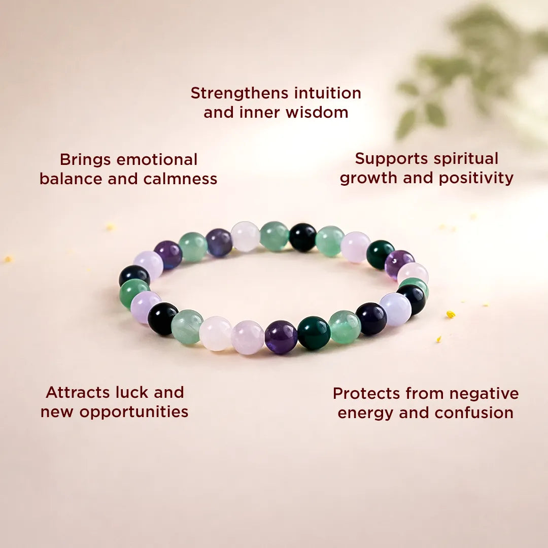 Colorful beaded bracelet with text on a light backgroundPisces Zodiac Bracelet – Natural Multi Stone Bracelet for Intuition - Abhimantrit