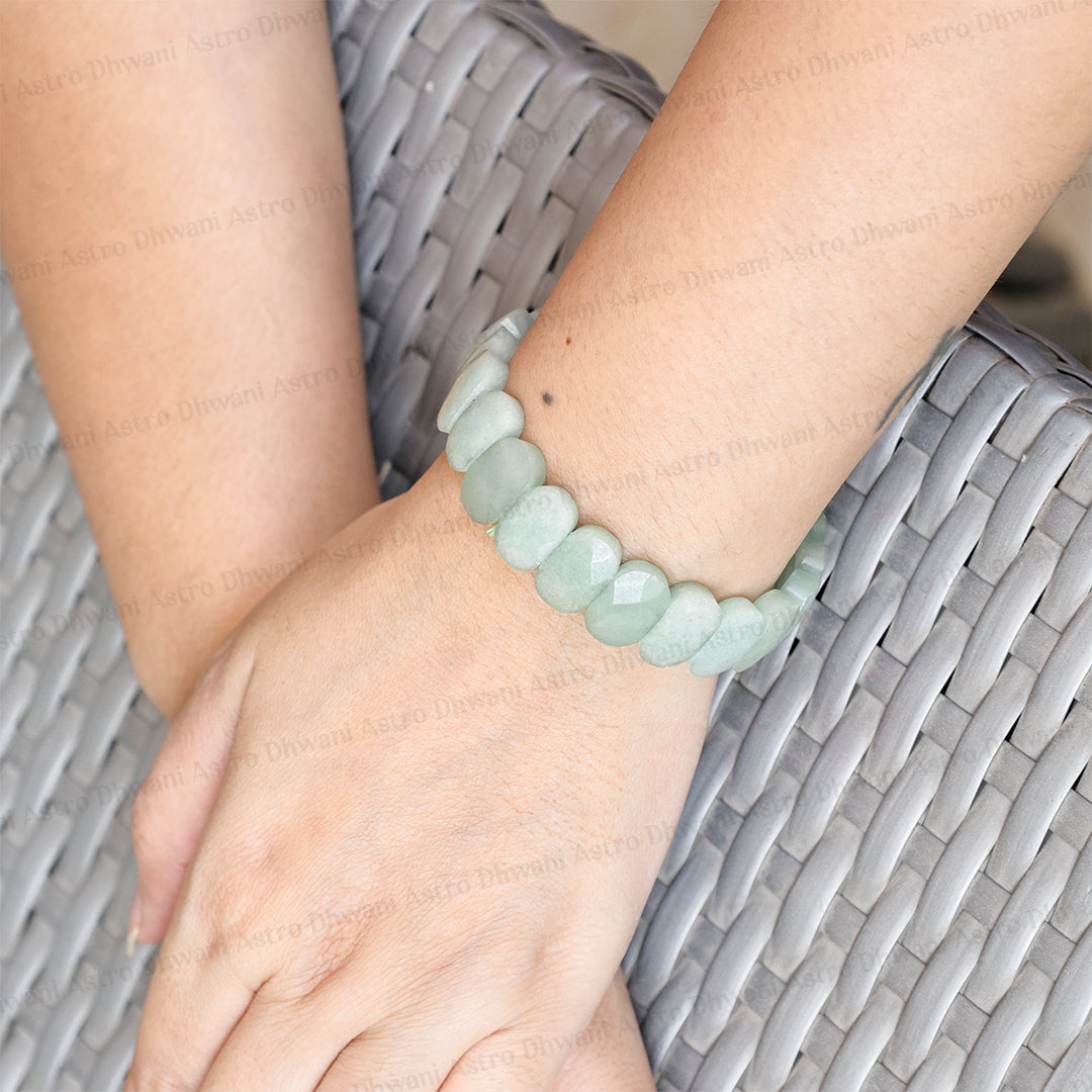 Green Aventurine Emerald Cut Bracelet- Abhimantrit & Certified