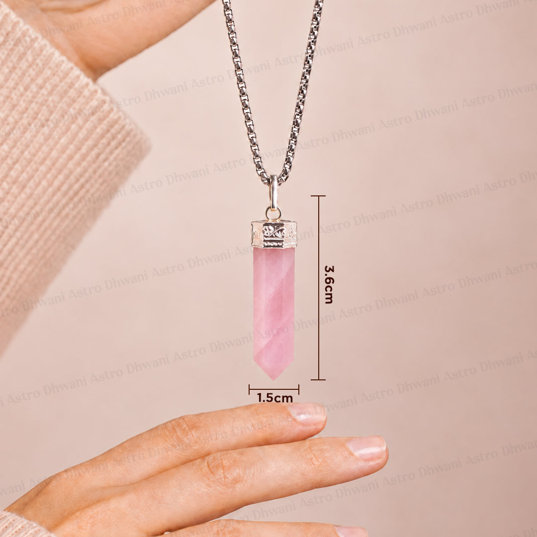 Rose Quartz Pencil Pendant with Improve Love & Relationship - Abhimantrit & Certified