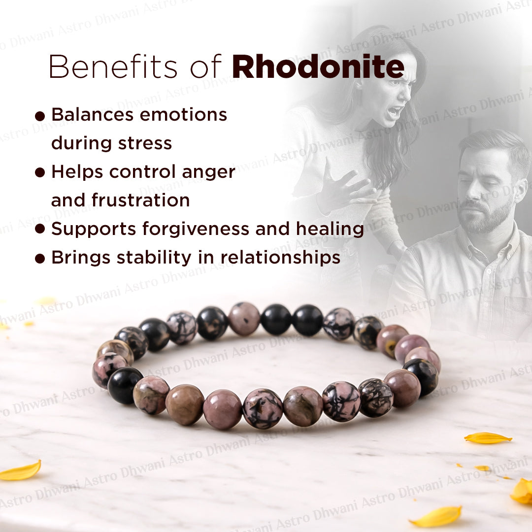 Rhodonite Stone Bracelet - Abhimantrit & Certified