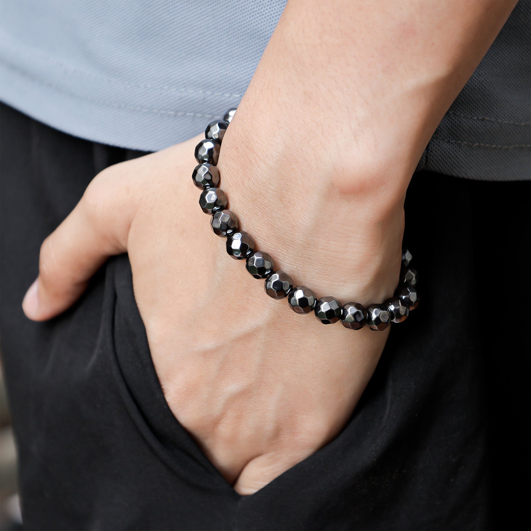Hematite Diamond Cut Bracelet