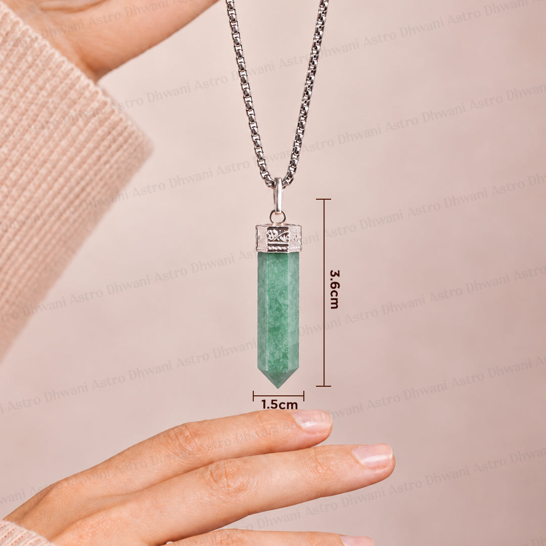 Green Aventurine Pencil Pendant - Abhimantrit & Certified