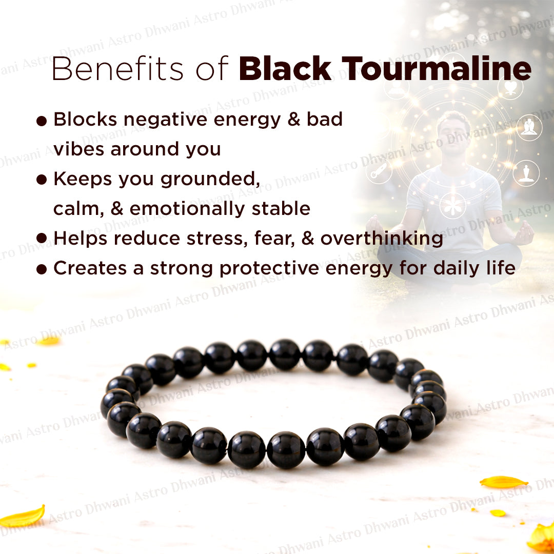 Protect from Psyhic attacks & Negative Engery: Black Tourmaline Bracelet - Abhimantrit & Certified