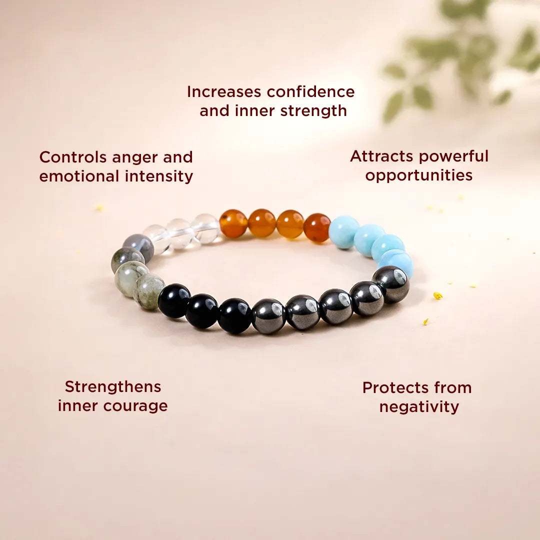 Colorful beaded bracelet with text on a light background